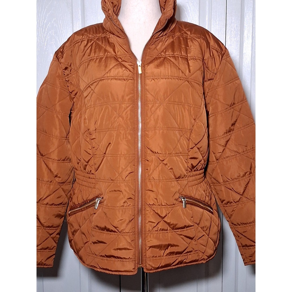 NWT Ashley Stewart‎ Plus Size 18/20 Quilted Puffer Jacket Cognac Brown Zip Up - Picture 3 of 11